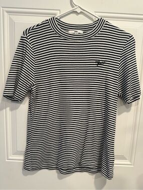 Vans women’s Shine On Black and White Striped Tee XL embroidered logo